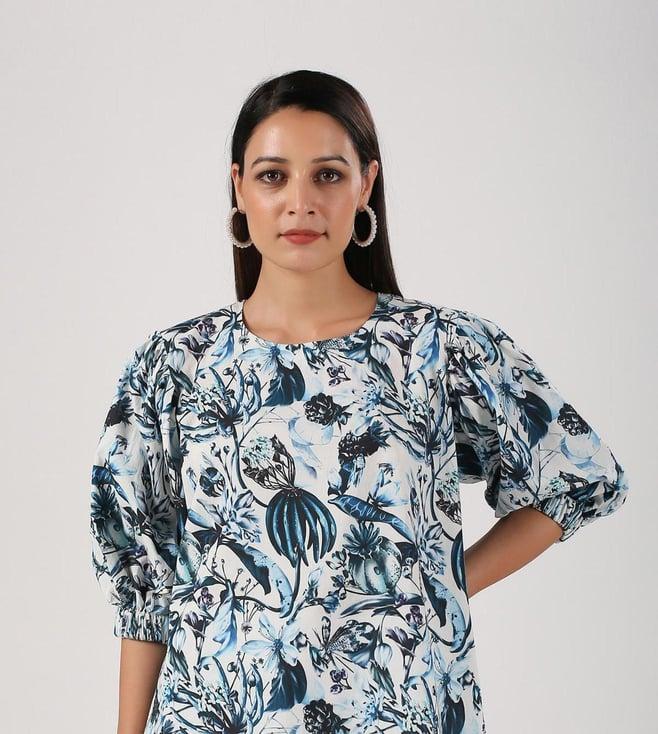 moh women blue floral silk top