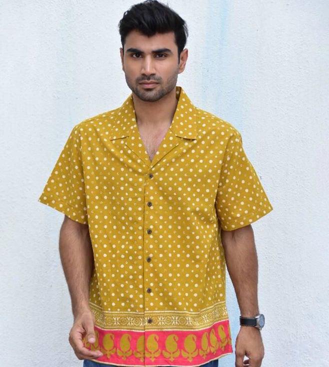 chidiyaa yellow jilibi tapestry tonic handblockprinted pure cotton shirt