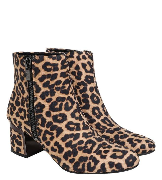 dkny brown animal print ankle length boots