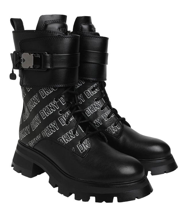 dkny black logo ankle length boots