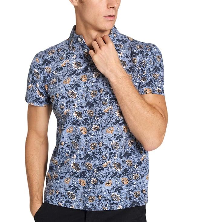 bruun & stengade blue floral print modern fit polo t-shirt