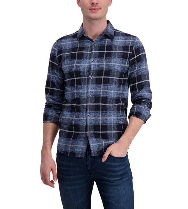 lindbergh blue checked slim fit shirt