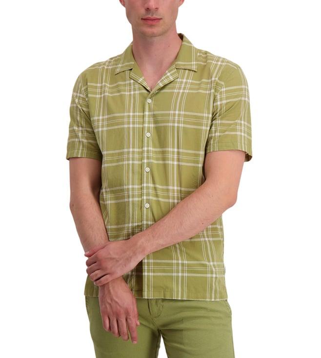 lindbergh khaki checked relaxed fit shirt