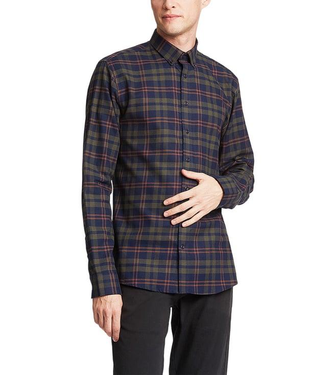 lindbergh green checked slim fit shirt