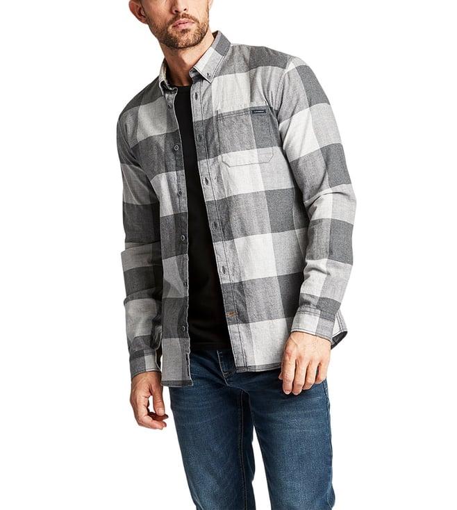 lindbergh grey checked relaxed fit shirt