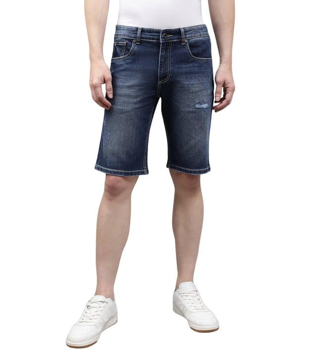 lindbergh blue washed regular fit distressed shorts