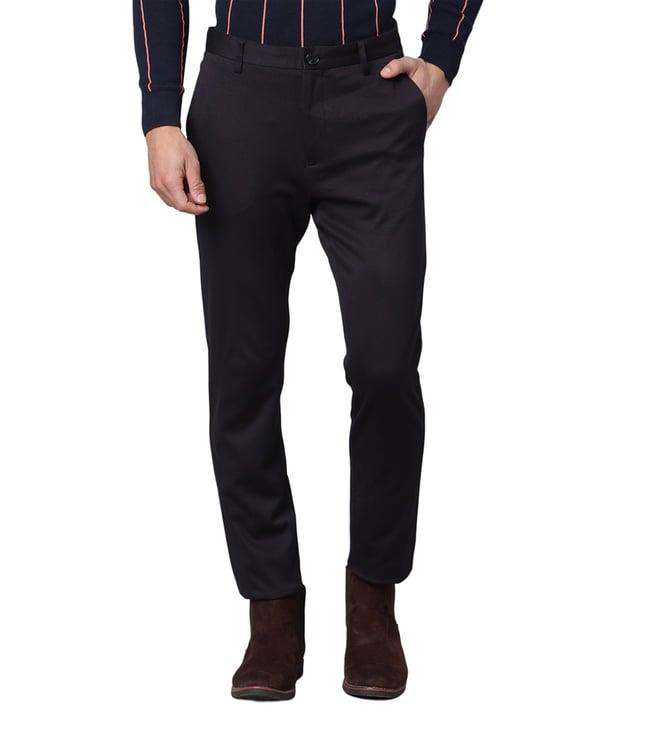 matinique navy blue slim fit flat front trousers