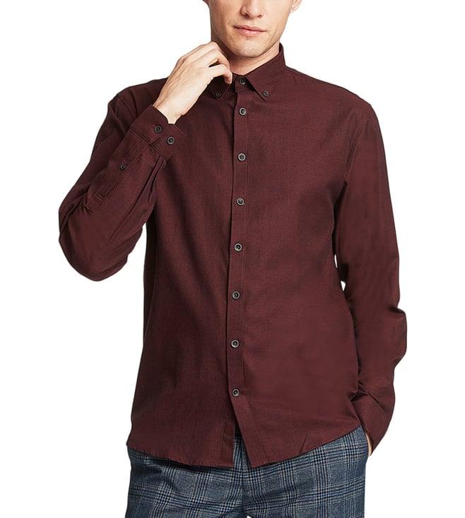 lindbergh maroon slim fit shirt