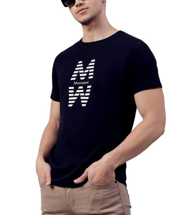 matinique navy blue printed regular fit t-shirt