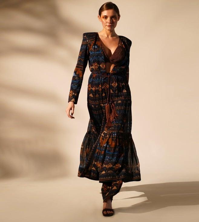 nikita mhaisalkar blue wsn aztec print jacket pant set