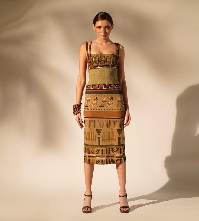 nikita mhaisalkar green wsn aztec print rib dress