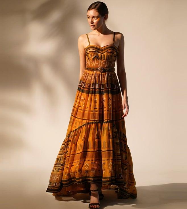 nikita mhaisalkar mustard wsn aztec print maxi dress