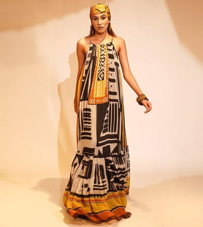 nikita mhaisalkar black & white wsn base aztec print maxi dress