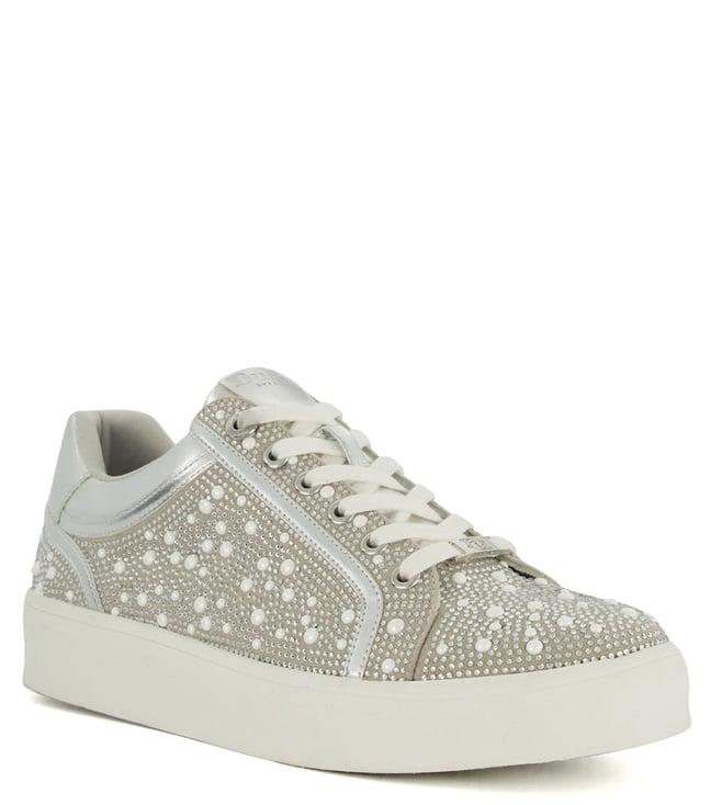 dune london women's everleas embelished silver sneakers