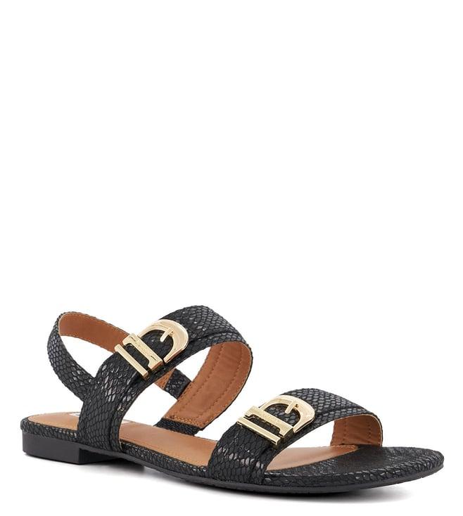 dune london women's layne black sling back sandals (animal attack)