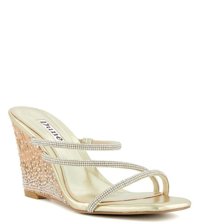 dune london women's miri embellished gold slide wedges