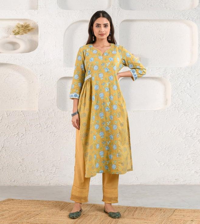 prakriti jaipur mustard gathered kurta