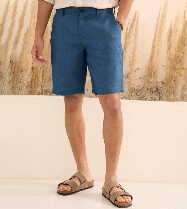 andamen blue men's linen shorts - regular fit