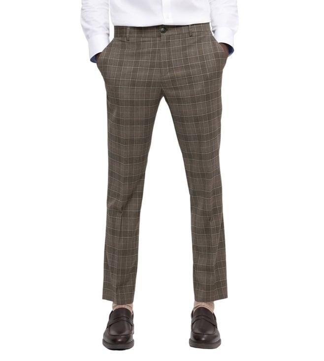 selected homme chinchilla checked slim fit flat front trousers