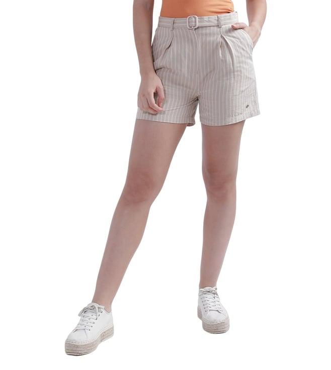 elle beige stripes regular fit shorts