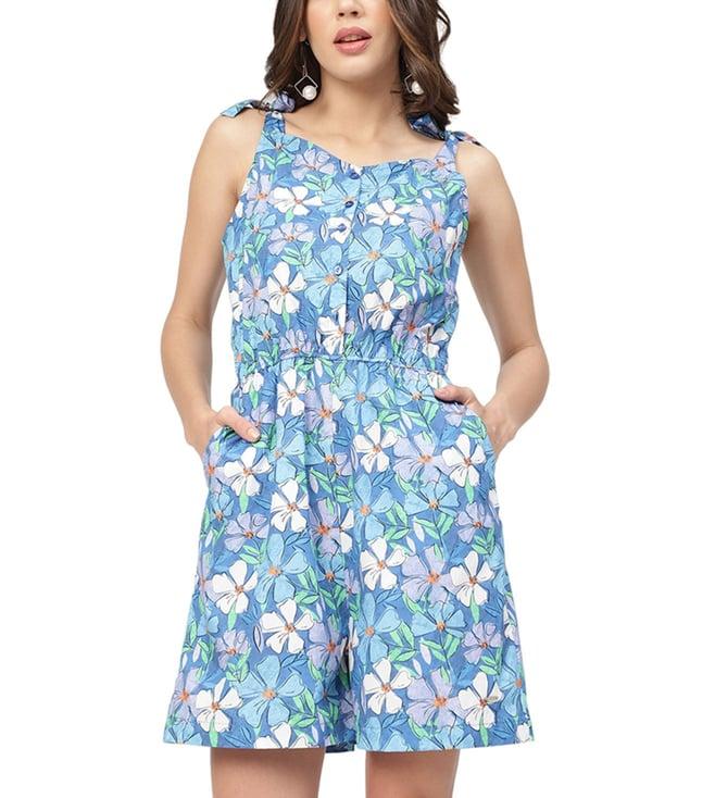 elle blue floral semi fitted jumpsuit