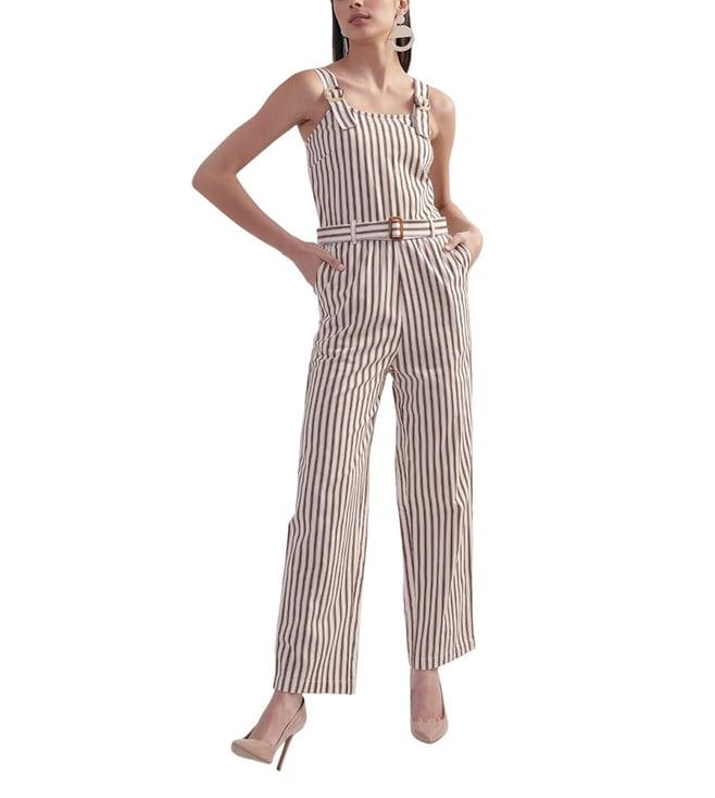 elle white striped regular fit jumpsuit