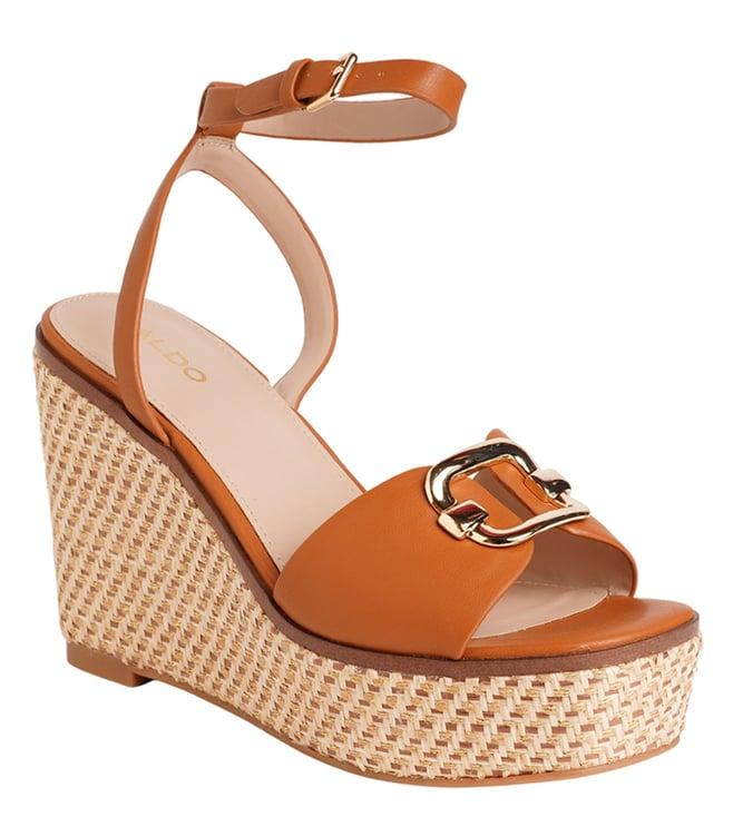 aldo women's carrabriria210 brown ankle strap wedges