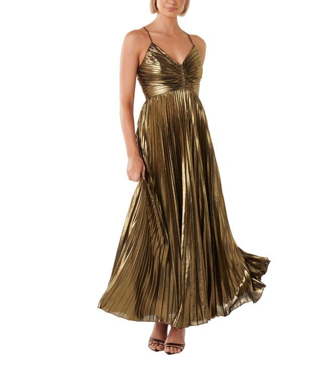 forever new gold gabriella metallic pleated regular fit maxi dress