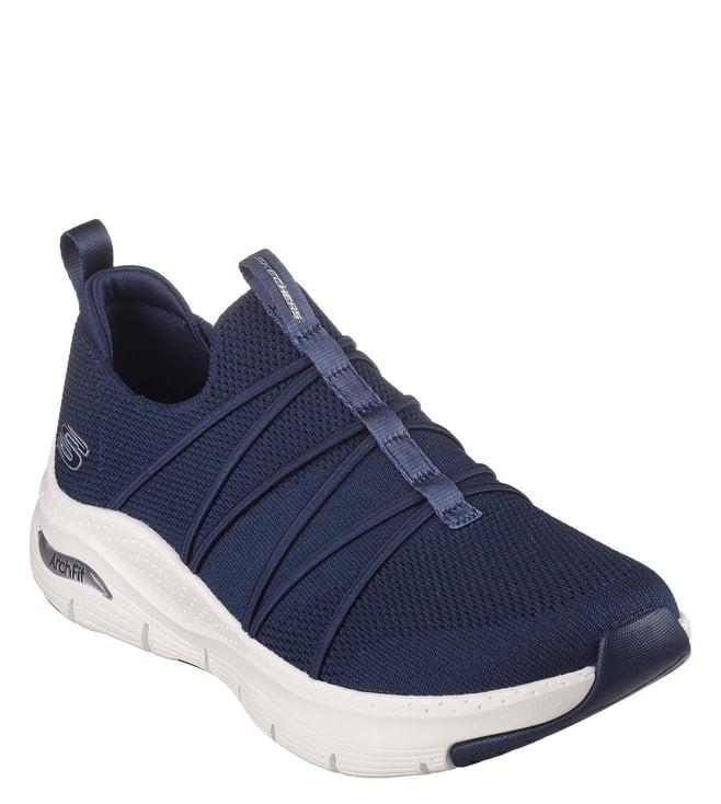 skechers women's arch fit-all tied navy slip on sneakers