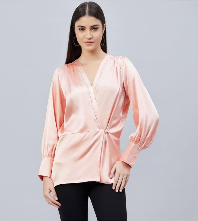 first resort by ramola bachchan pink wrap embellished satin shirt