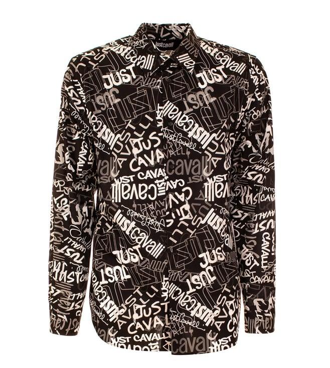 just cavalli black logo slim fit shirt