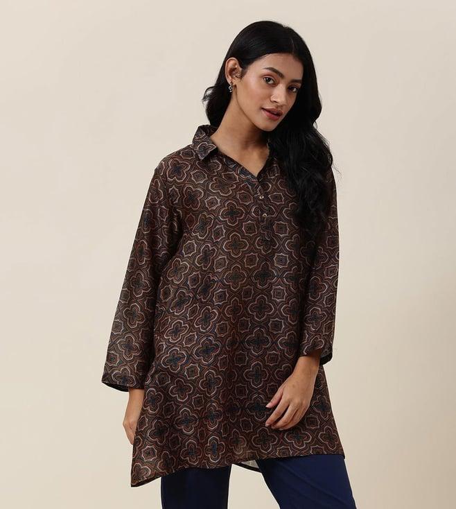 fabindia brown cotton silk printed ajrakh tunic