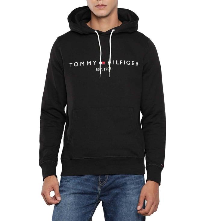 tommy hilfiger black printed regular fit hoodie