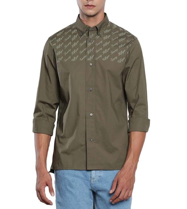 tommy hilfiger army green logo regular fit shirt