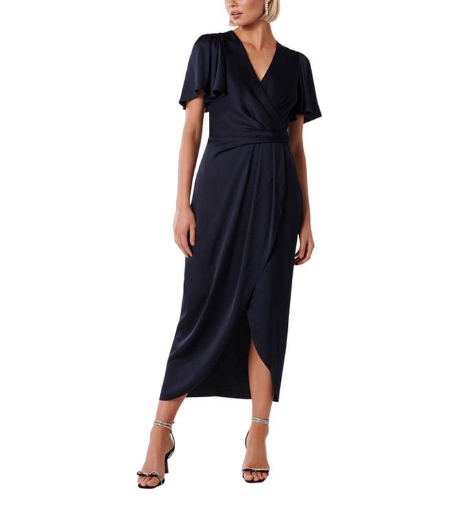 forever new navy estelle flutter sleeve regular fit midi dress