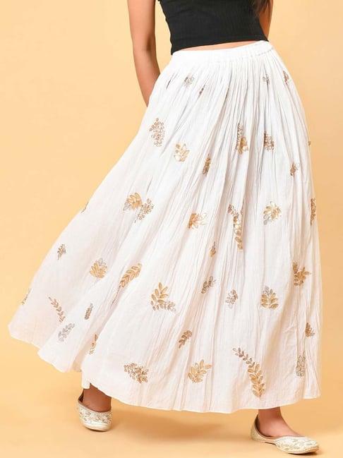 nuhh white printed champagne cotton crinkle skirt