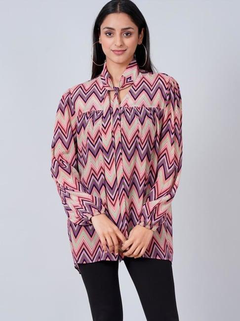 first resort by ramola bachchan peach & mauve tie-neck chevron top