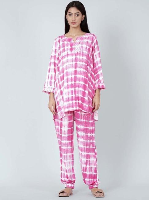 first resort by ramola bachchan magenta & white tie-dye lounge set