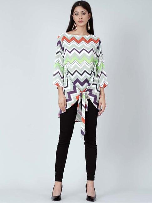 first resort by ramola bachchan orange and green chevron kaftan top