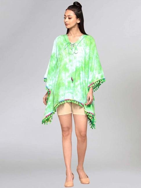 first resort by ramola bachchan green tie-dye poncho top