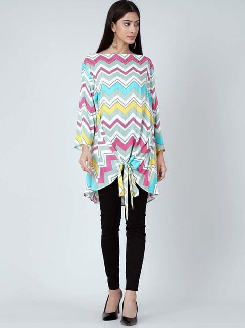 first resort by ramola bachchan blue & pink chevron kaftan top