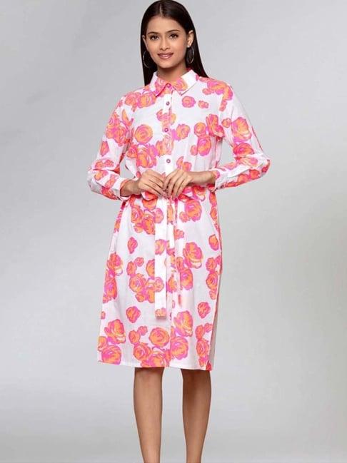 first resort by ramola bachchan orange rose print shirt dress