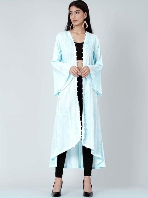 first resort by ramola bachchan light blue embellished coat dress