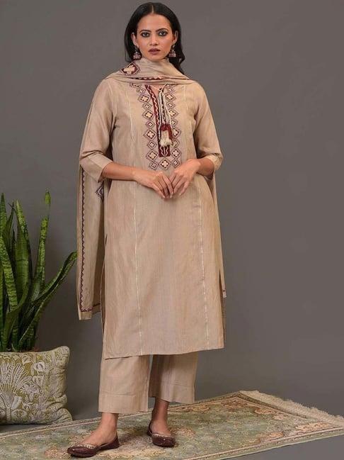 nuhh niran pure tussar embroidered kurta set