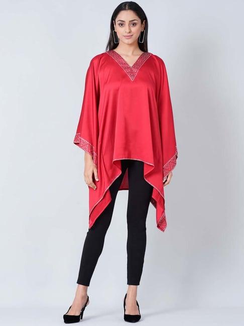 first resort by ramola bachchan red embellished kaftan top