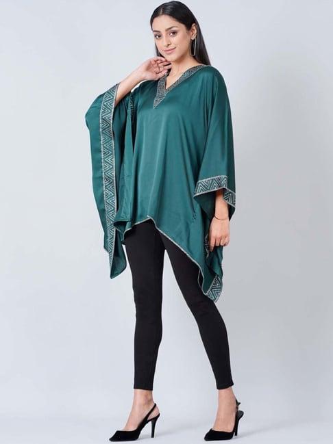 first resort by ramola bachchan dark green embellished kaftan top