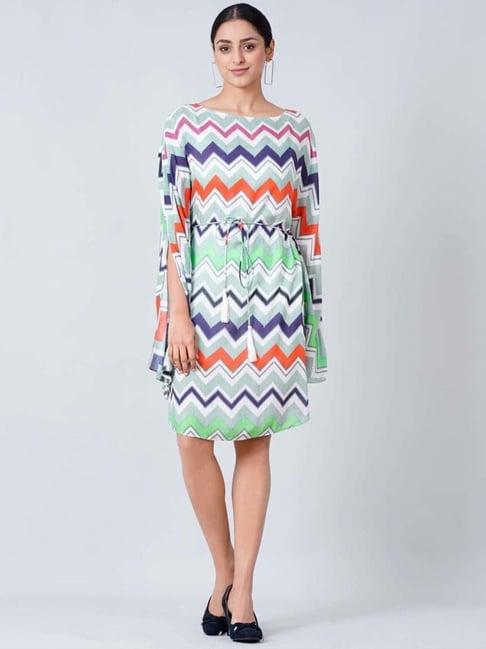 first resort by ramola bachchan blue and orange chevron midi dress