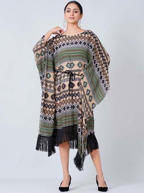 first resort by ramola bachchan olive green aztec poncho dress