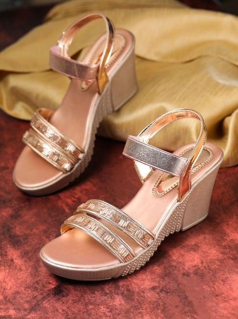 shezone women's rose gold ankle strap wedges