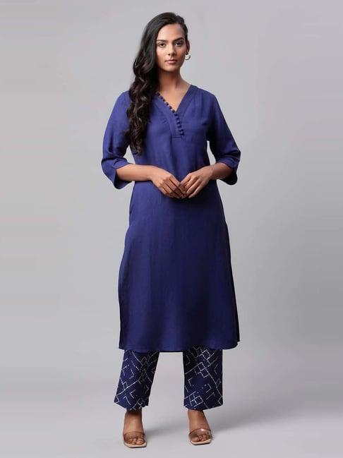 linen club indigo kurta set